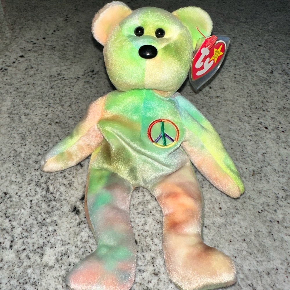 Ty Pastel Tie-Dye “Peace” Bear Plush